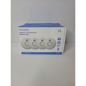 4 Pack Ecoey Wireless Photoelectric Smoke Detector Alarm Set Model FJ158D White